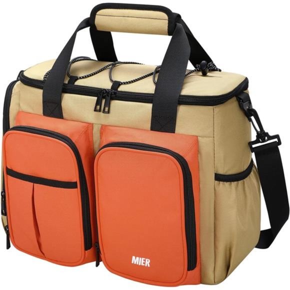 MIER Lunch Box for Men Insulated Lunch Bag Leakproof (Khaki/Orange